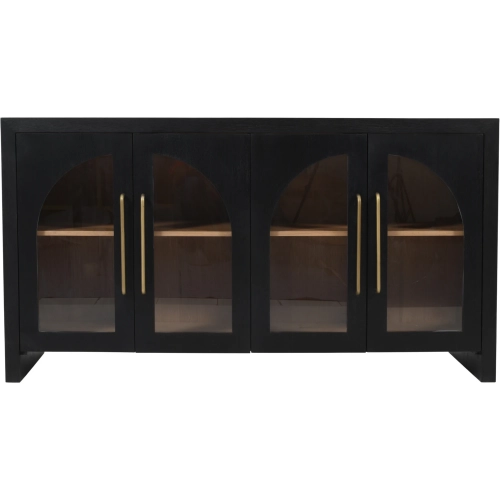 Archimedes 60" Curved Arch 4 Door Sideboard Cabinet in Black Wood