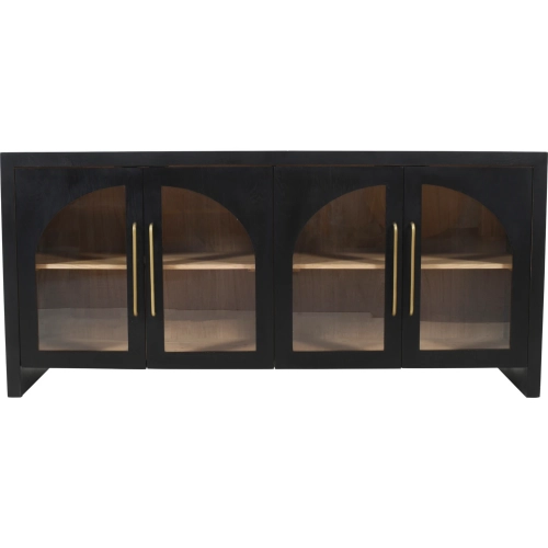 Archimedes 70" Curved Arch 4 Door Sideboard Cabinet in Black Wood