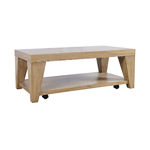 Laurel Creek 50" Coffee Table w/ Shelf & Hidden Casters in Natural Finish Wood