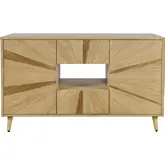 Reece 50" Starburst TV Stand Console Cabinet in Light Oak Brown Finish Wood