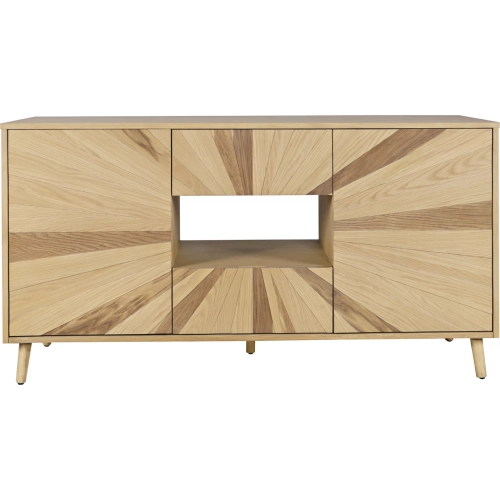 Reece 60" Starburst TV Stand Console Cabinet in Light Oak Brown Finish Wood