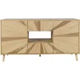 Reece 60" Starburst TV Stand Console Cabinet in Light Oak Brown Finish Wood