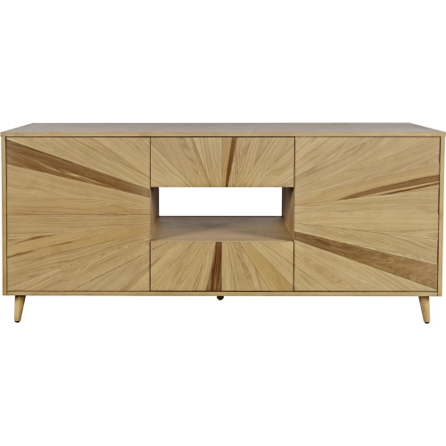 Reece 70" Starburst TV Stand Console Cabinet in Light Oak Brown Finish Wood