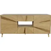 Reece 70" Starburst TV Stand Console Cabinet in Light Oak Brown Finish Wood