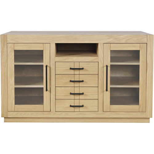 Auburn Hills 50" TV Stand Media Console in Light Oak Finish Wood & Tempered Glass