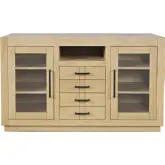 Auburn Hills 50" TV Stand Media Console in Light Oak Finish Wood & Tempered Glass