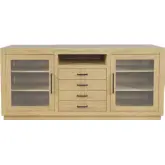 Auburn Hills 70" TV Stand Media Console in Light Oak Finish Wood & Tempered Glass