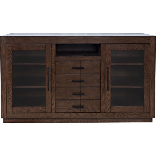 Auburn Hills 50" TV Stand Media Console in Dark Oak Finish Wood & Tempered Glass