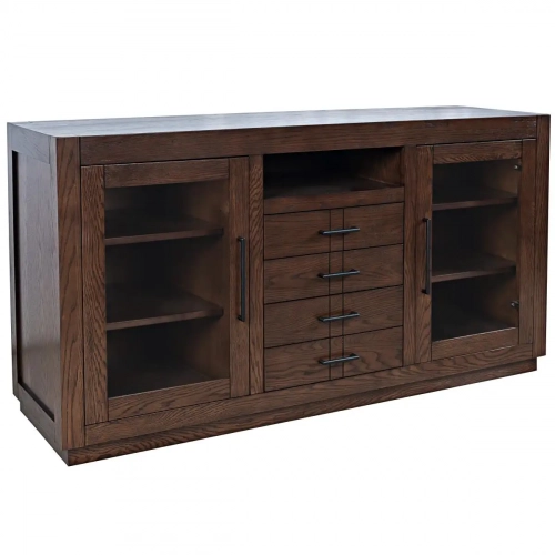 Auburn Hills 60" TV Stand Media Console in Dark Oak Finish Wood & Tempered Glass