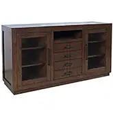 Auburn Hills 60" TV Stand Media Console in Dark Oak Finish Wood & Tempered Glass