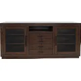 Auburn Hills 70" TV Stand Media Console in Dark Oak Finish Wood & Tempered Glass