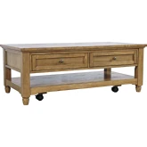 Brentwood 50" 2 Drawer Coffee Table w/ Casters in Cascade Oak Finish