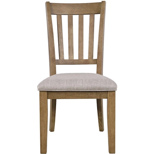 Brentwood Slat Back Dining Chair in Cascade Oak Brown Wood & Flax Fabric (Set of 2)