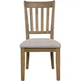 Brentwood Slat Back Dining Chair in Cascade Oak Brown Wood & Flax Fabric (Set of 2)