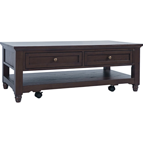 Brentwood 50" 2 Drawer Coffee Table w/ Casters in Arbor Oak Finish