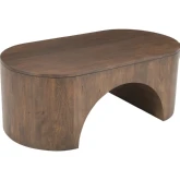 Luna 48" Architectural Pedestal Curved Coffee Table in Dark Brown Finish Wood