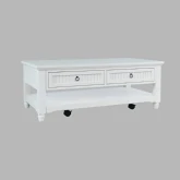 Westport 50" 2 Drawer Coffee Table w/ Casters in White Wood
