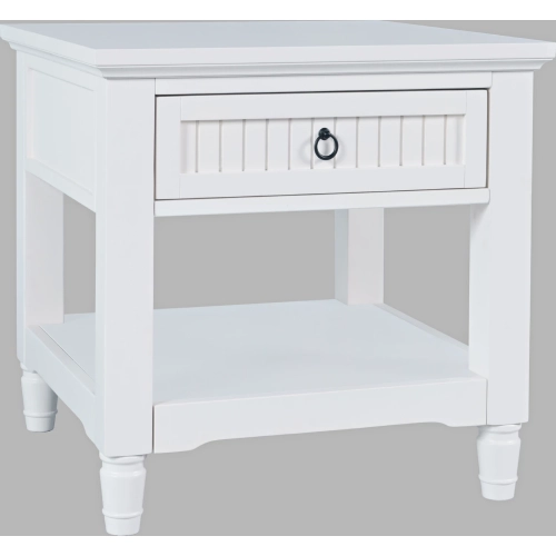 Westport 24" Square 1 Drawer End Table w/ Shelf in White Wood
