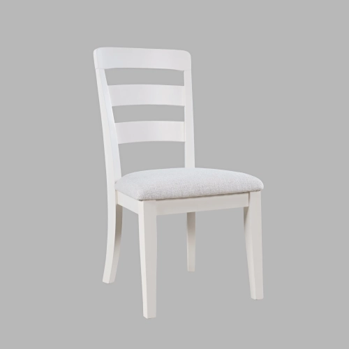 Westport Ladderback Dining Chair in White Wood & Neutral Fabric (Set of 2)