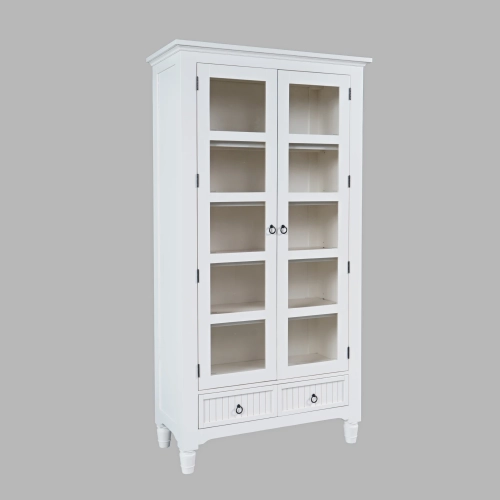 Westport Tall Glass Door Storage Cabinet in White Wood