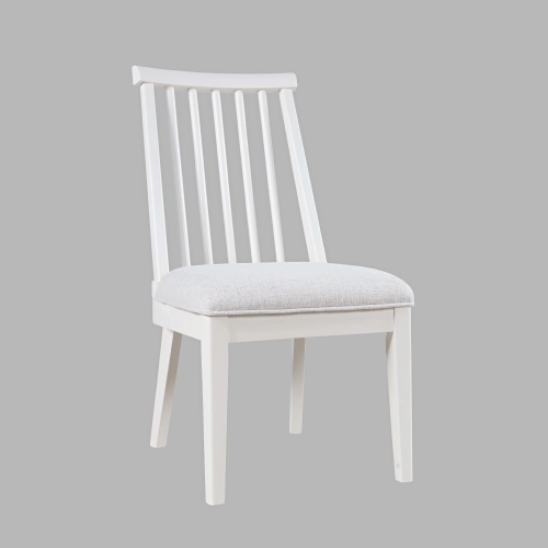 Westport Dowel Back Dining Chair in White Wood & Neutral Fabric (Set of 2)
