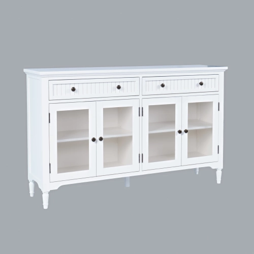 Westport 58" Glass Door Sideboard Cabinet Buffet in White Wood