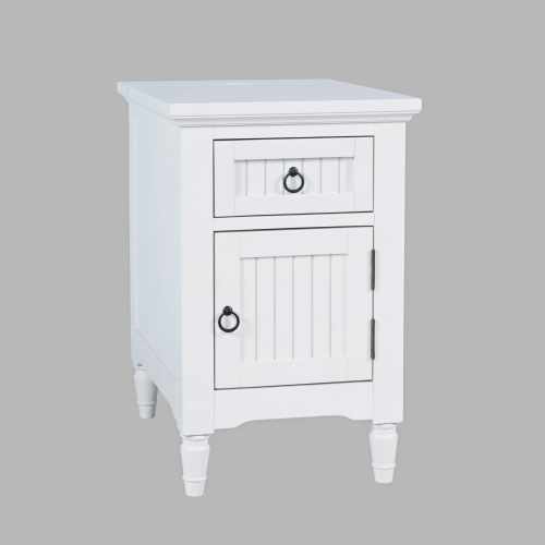 Westport Chairside End Table Cabinet w/ USB Charging in White Wood