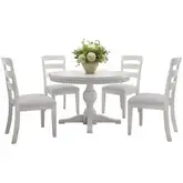 Westport 5 Piece 66" Pedestal Dining Set in White Wood & Neutral Fabric