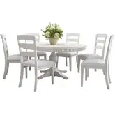 Westport 7 Piece 66" Pedestal Dining Set in White Wood & Neutral Fabric