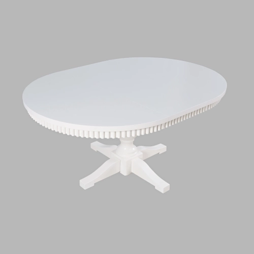 Westport 66" Round to Oval Pedestal Dining Table in White Wood