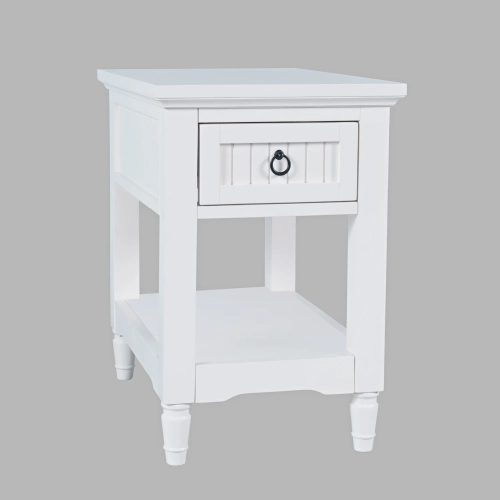 Westport Chairside End Table w/ Shelf in White Wood