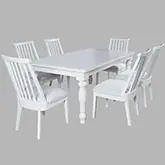 Westport 7 Piece 72" Dining Set in White Wood & Beige Fabric