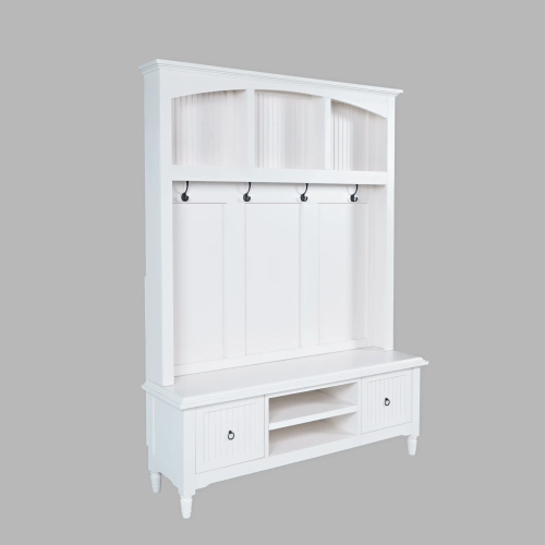 Westport Hall Tree w/ Storage Bench in White Wood