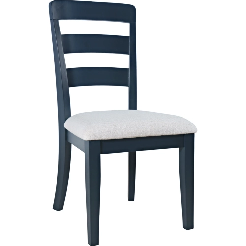 Westport Ladderback Dining Chair in Navy Blue Wood & Neutral Fabric (Set of 2)