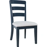 Westport Ladderback Dining Chair in Navy Blue Wood & Neutral Fabric (Set of 2)