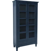 Westport Tall Glass Door Storage Cabinet in Navy Blue Wood