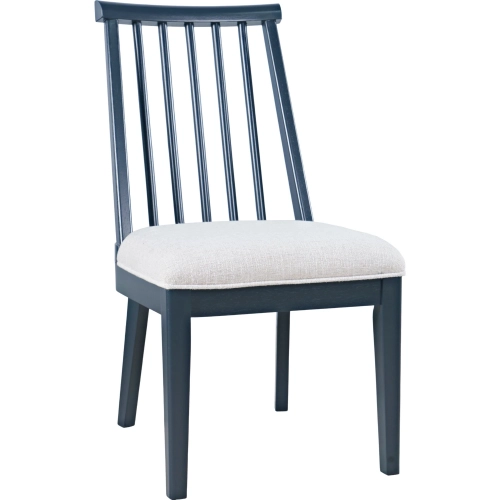 Westport Dowel Back Dining Chair in Navy Blue Wood & Neutral Fabric (Set of 2)