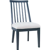 Westport Dowel Back Dining Chair in Navy Blue Wood & Neutral Fabric (Set of 2)