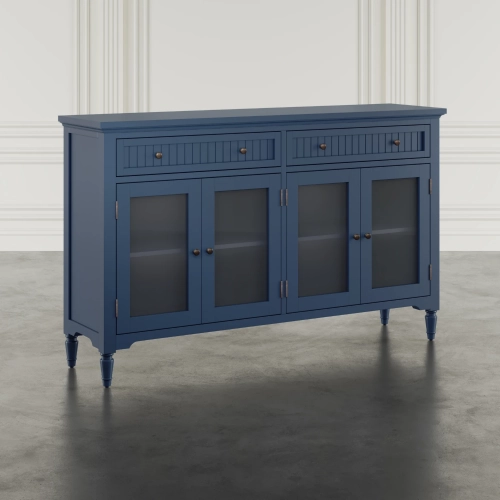 Westport 58" Glass Door Sideboard Cabinet Buffet in Blue Wood