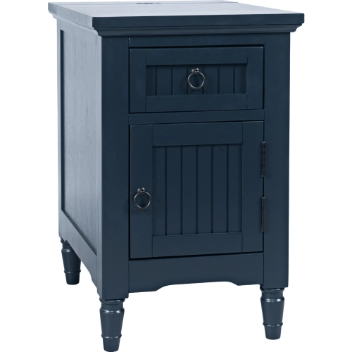 Westport Chairside End Table Cabinet w/ USB Charging in Navy Blue Wood