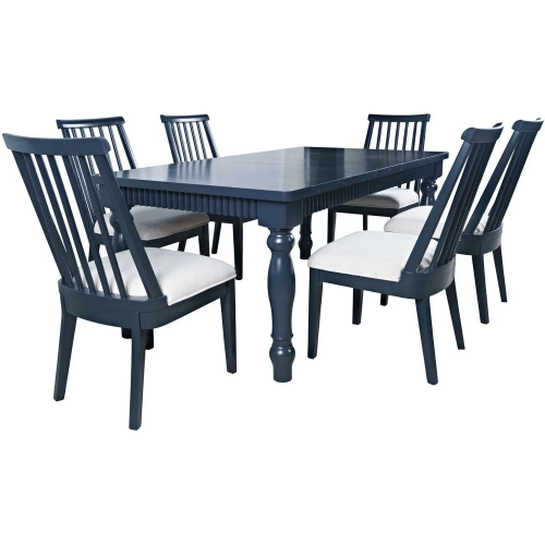 Westport 5 Piece 72" Dining Set in Navy Blue Wood & Beige Fabric