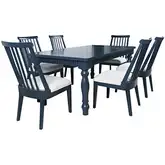 Westport 5 Piece 72" Dining Set in Navy Blue Wood & Beige Fabric