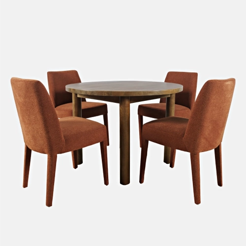 Bodhi 42" Round 5 Piece Dining Set in Wood & Auburn Fabric