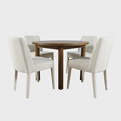 Bodhi 42" Round 5 Piece Dining Set in Wood & Ivory Fabric