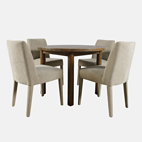 Bodhi 42" Round 5 Piece Dining Set in Wood & Sand Fabric