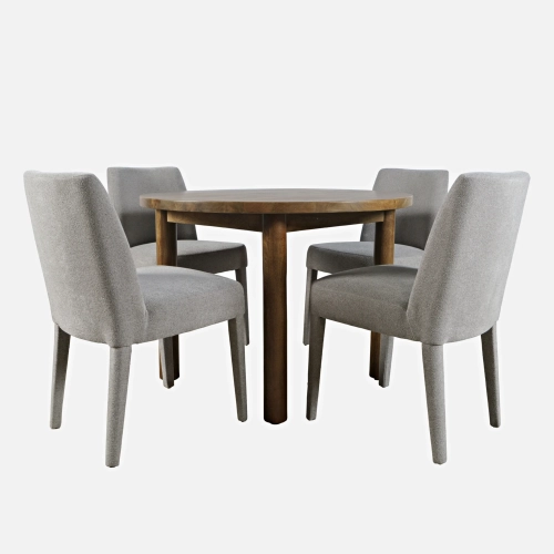 Bodhi 42" Round 5 Piece Dining Set in Wood & Platinum Fabric