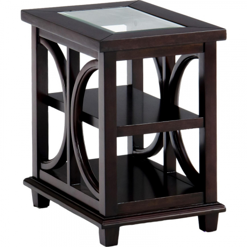 Panama Brown Beveled Glass Chair Side Table with Concentric Circle Design