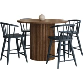 Auden 5 Piece Counter Dining Set w/ Round Table & Spindle Stools in Black & Chestnut Wood