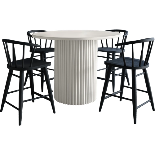 Auden 5 Piece Counter Dining Set w/ Round Table & Spindle Stools in Black & White Wood