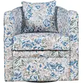 Daisy Bloom Floral Swivel Accent Barrel Chair in Blue & Multicolor Fabric